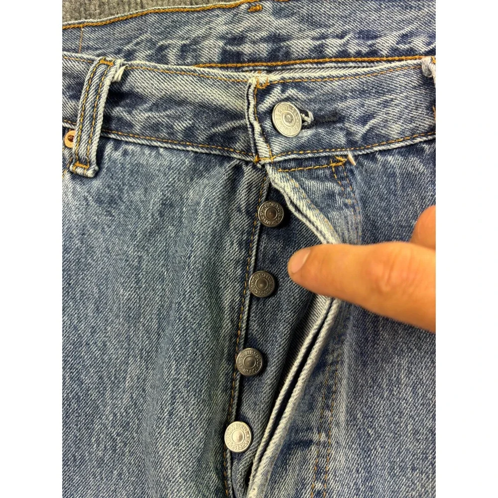 Levi's 501 Jeans Mens 36x34 Blue Light Wash Distressed Straight Leg Button Fly
